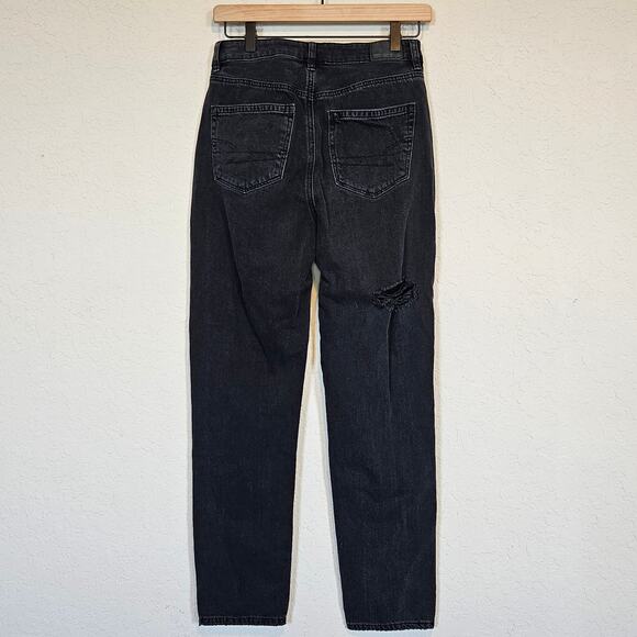 American Eagle Black Distressed High Waist Mom Jean Comfort Stretch Waistband 2 - Picture 2 of 14
